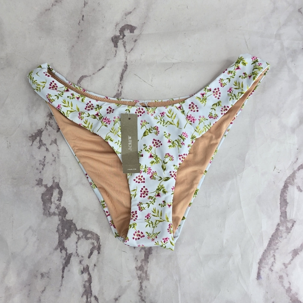 J Crew Swim Bottom Curved Waist Bikini Mid High Cut Cheeky Cloud Floral BF140